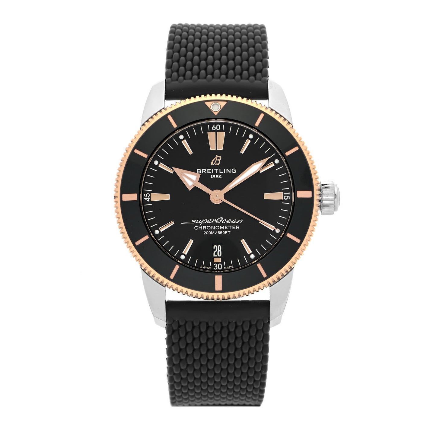 Stainless Steel 18K Rose Gold Rubber 42mm Superocean Heritage II B20 Automatic Watch Black AB2010