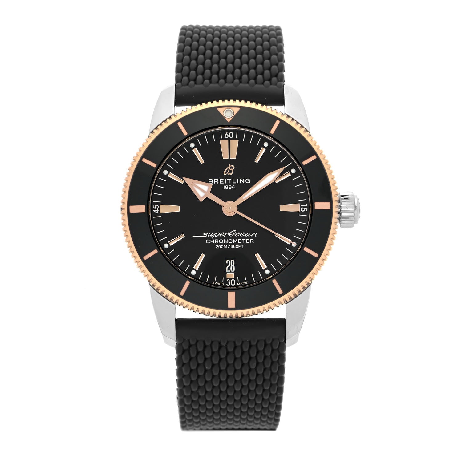 Breitling Stainless Steel 18K Rose Gold Rubber 42mm Superocean Heritage II B20 Automatic Watch Black AB2010 1 of 5