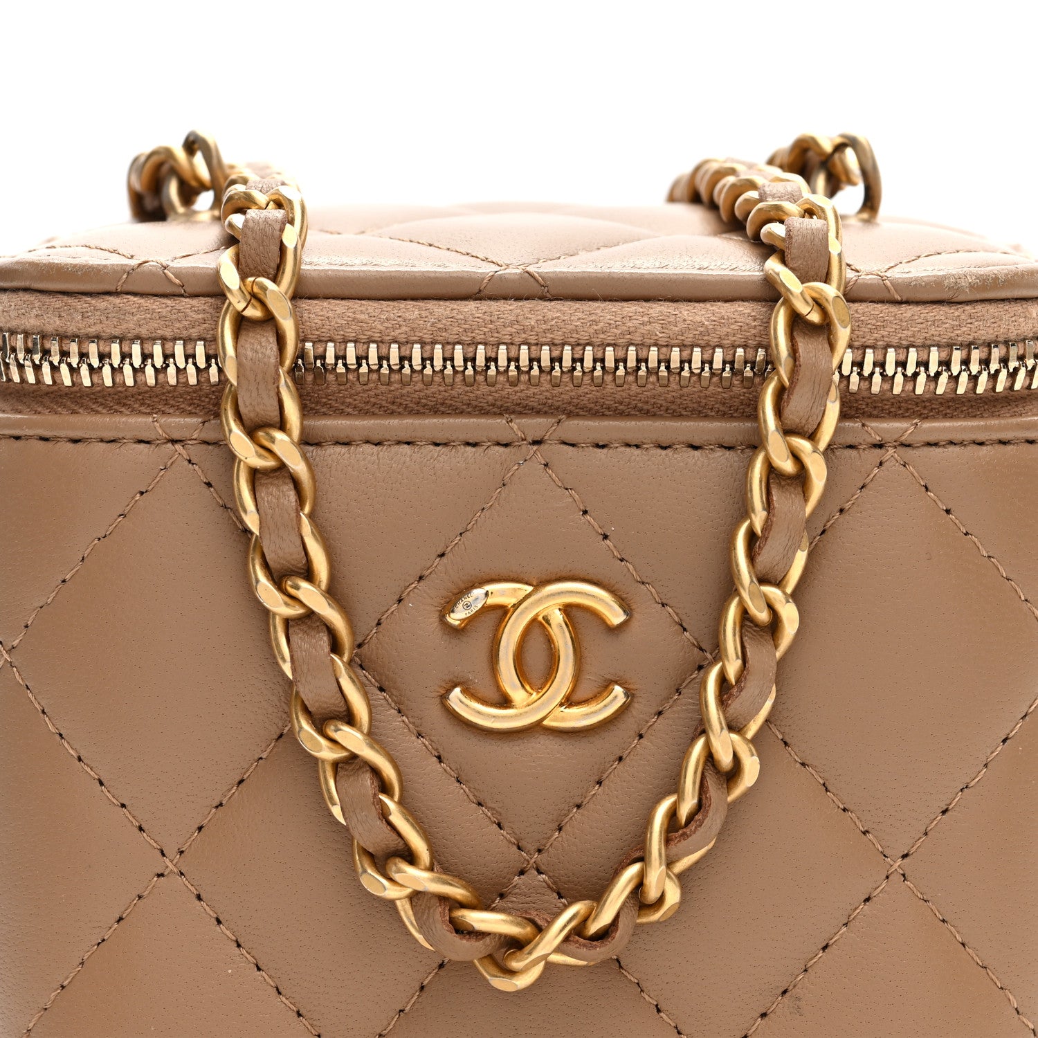 Chanel Lambskin Quilted Pearl Crush Mini Vanity Case With Chain