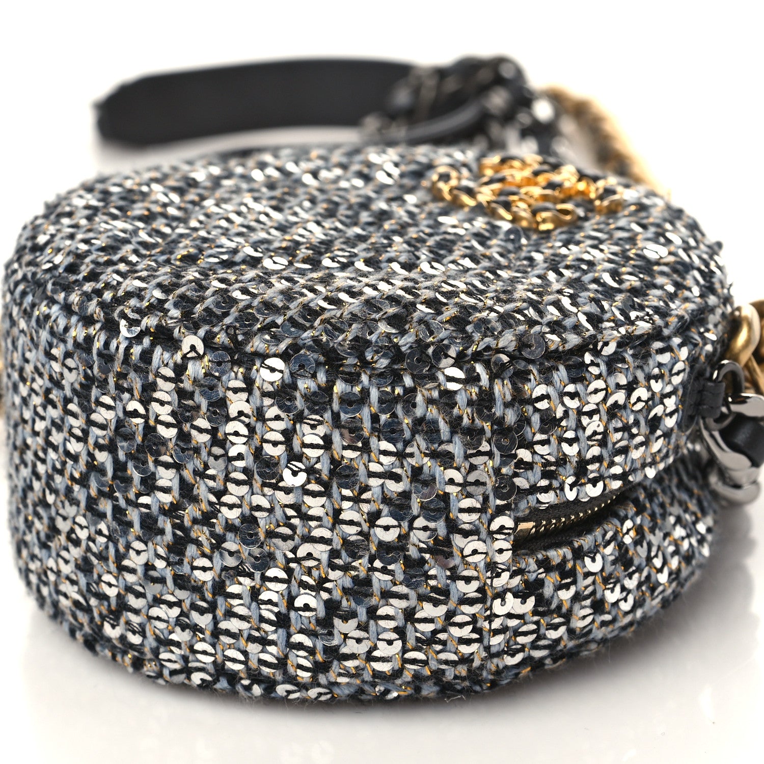 Chanel Sequin Chanel 19 Round Clutch With Chain Silver Black 9 of 9
