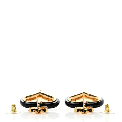 Chanel Resin Heart CC Drop Earrings Black Pink Gold 3 of 4