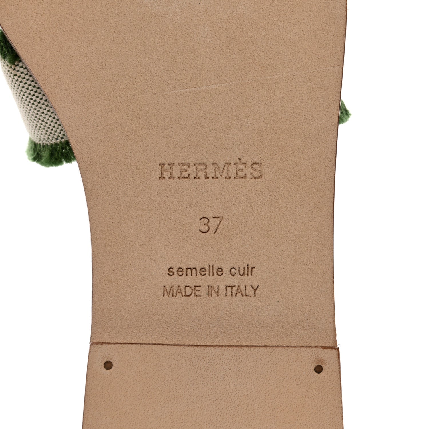 Hermes Calfskin Canvas Oran Fringe Sandals 37 Vert 8 of 9