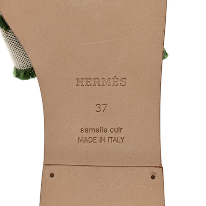 Hermes Calfskin Canvas Oran Fringe Sandals 37 Vert 8 of 9