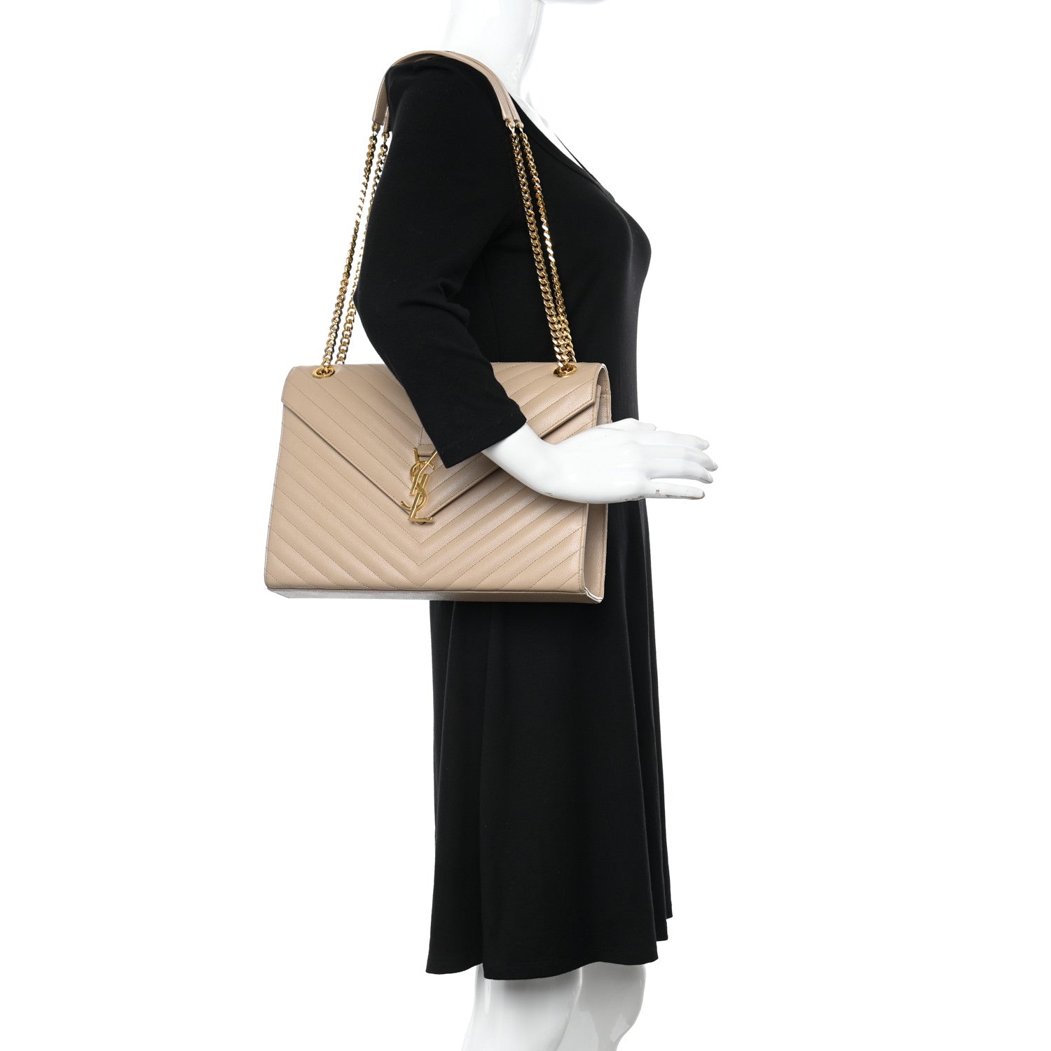 Saint Laurent Grain De Poudre Matelasse Chevron Large Monogram Satchel Dark Beige 2 of 10