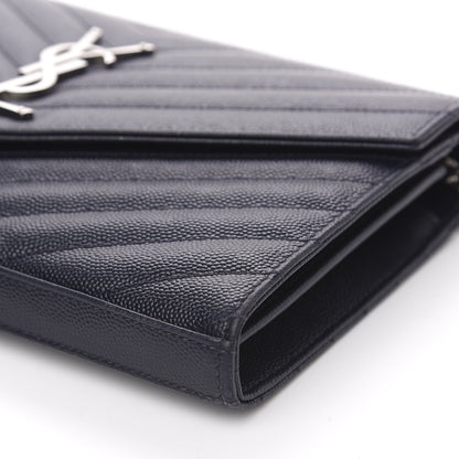 Saint Laurent Grain De Poudre Matelasse Chevron Monogram Chain Wallet Deep Marine 8 of 8