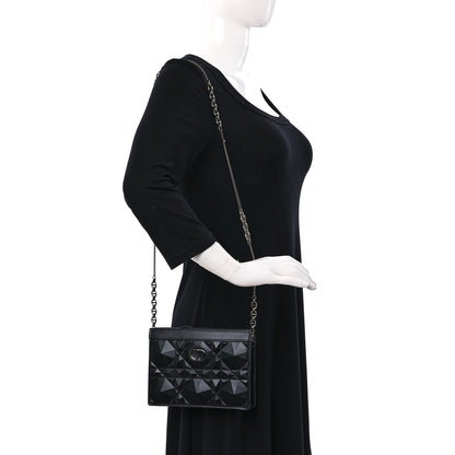Christian Dior Calfskin Macrocannage Diamond Caro Zipped Pouch With Chain Black 2 of 9