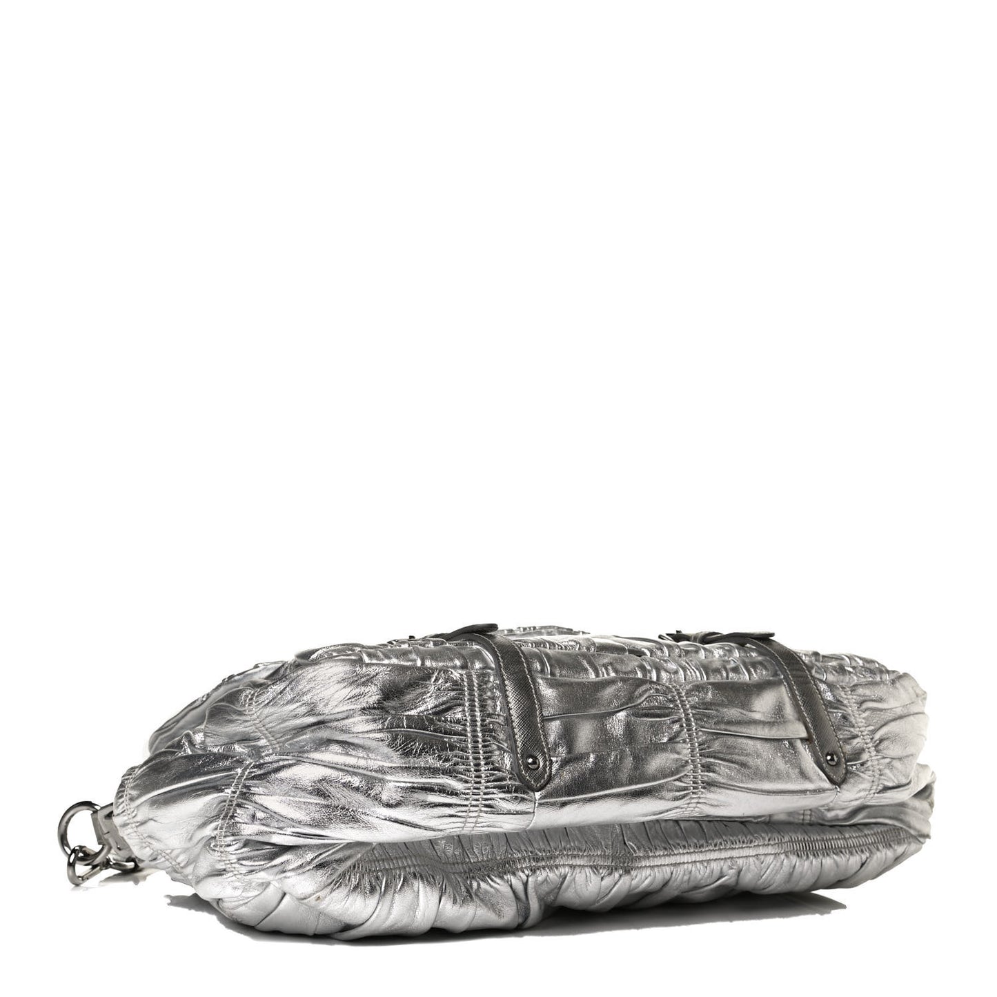 Metallic Nappa Gaufre Messenger Tote Silver