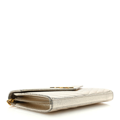Saint Laurent Metallic Crackled Calfskin Matelasse Chevron Monogram Chain Wallet Gold 4 of 8