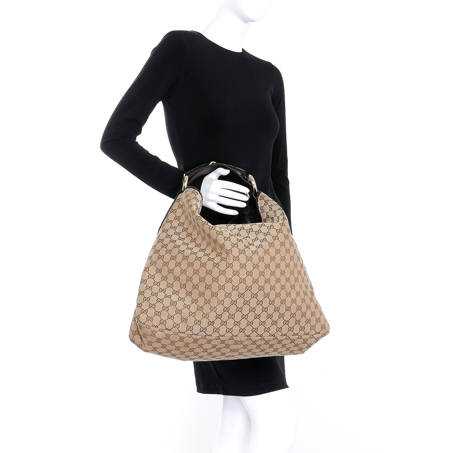 Monogram Large Horsebit Chain Hobo Dark Brown