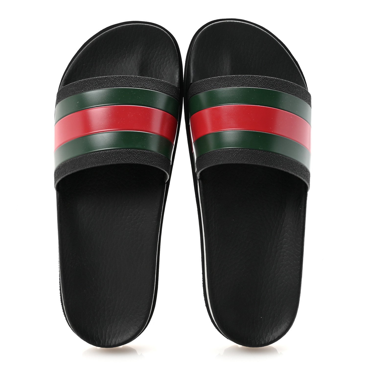 Gucci Rubber Web Mens Pool Slide Sandals 10 Black Green Red 2 of 8