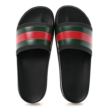 Gucci Rubber Web Mens Pool Slide Sandals 10 Black Green Red 2 of 8