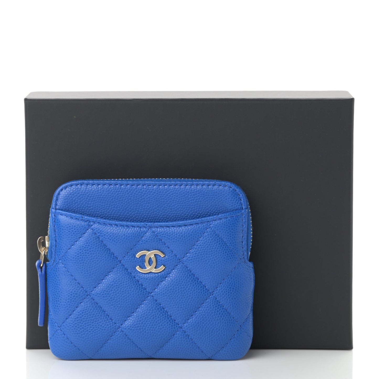 Caviar Quilted Zip Card Holder Wallet Blue