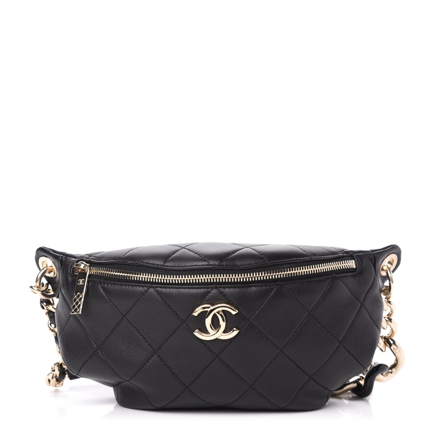 Lambskin Quilted Waist Belt Bag Black