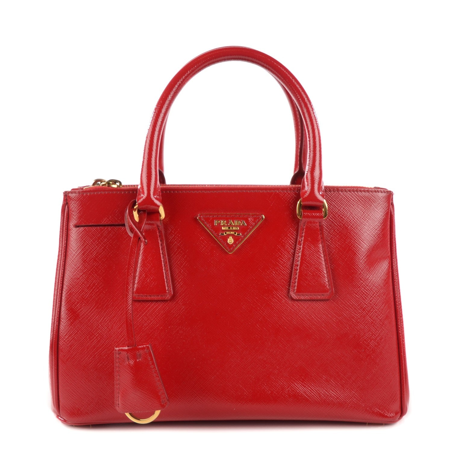 Prada Saffiano Vernice Mini Double Zip Tote Rosso 1 of 9