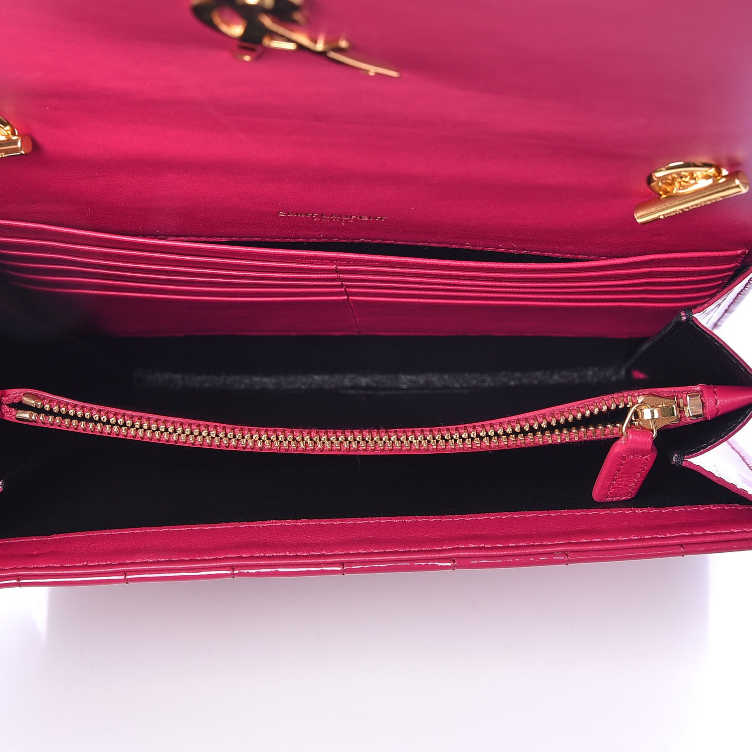 Saint Laurent Patent Calfskin Matelasse Monogram Vicky Chain Wallet Neon Bubblegum 6 of 10