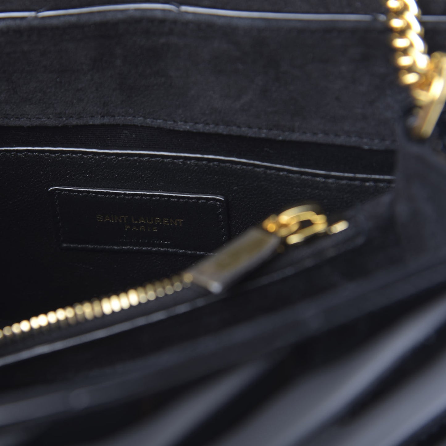 Patent Y Quilted Monogram Small Loulou Chain Satchel Black
