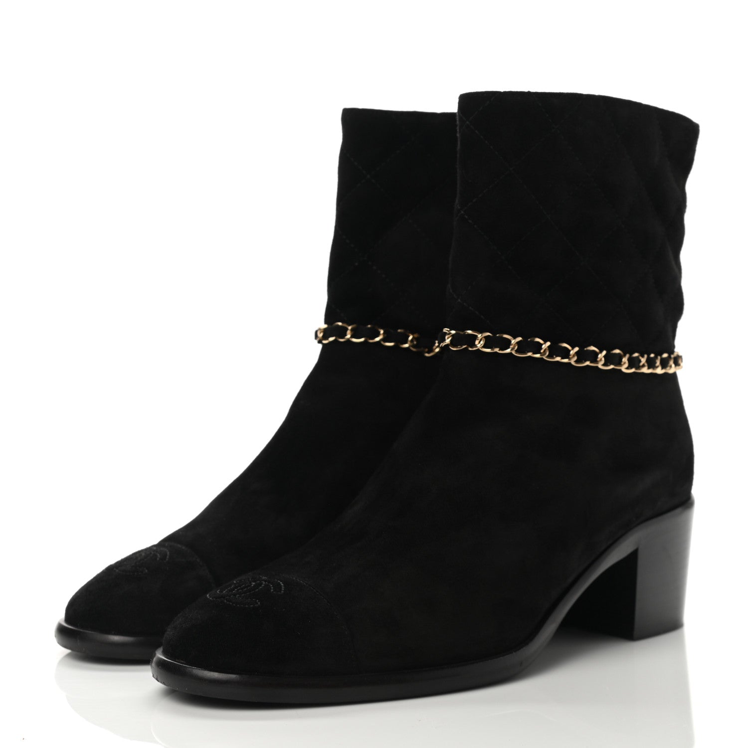Chanel Suede Calfskin Chain CC Cap Toe Short Boots 38.5 Black 3 of 8