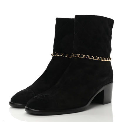 Chanel Suede Calfskin Chain CC Cap Toe Short Boots 38.5 Black 3 of 8