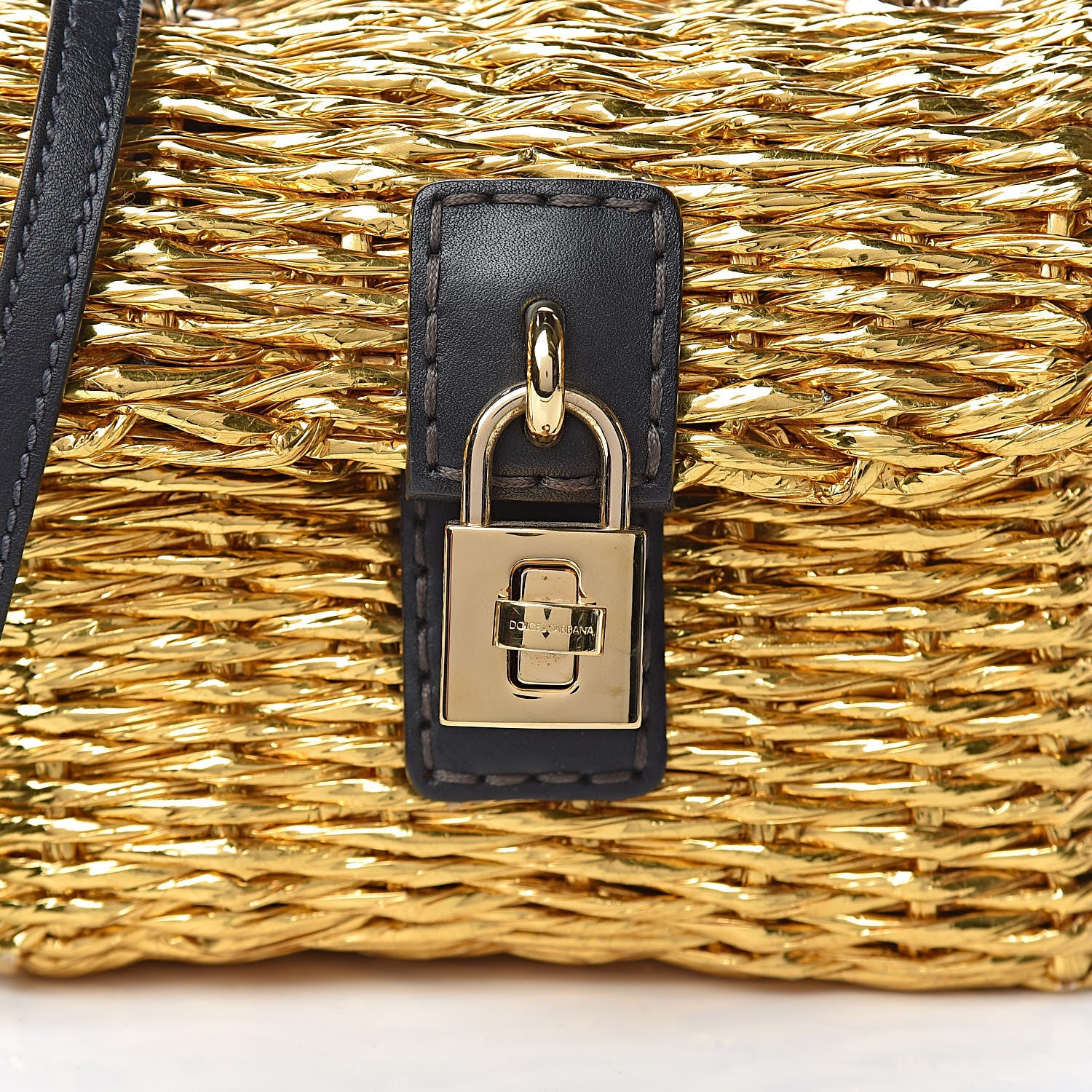 Dolce & Gabbana Metallic Coated Woven Raffia Shoulder Bag Gold 14 of 14