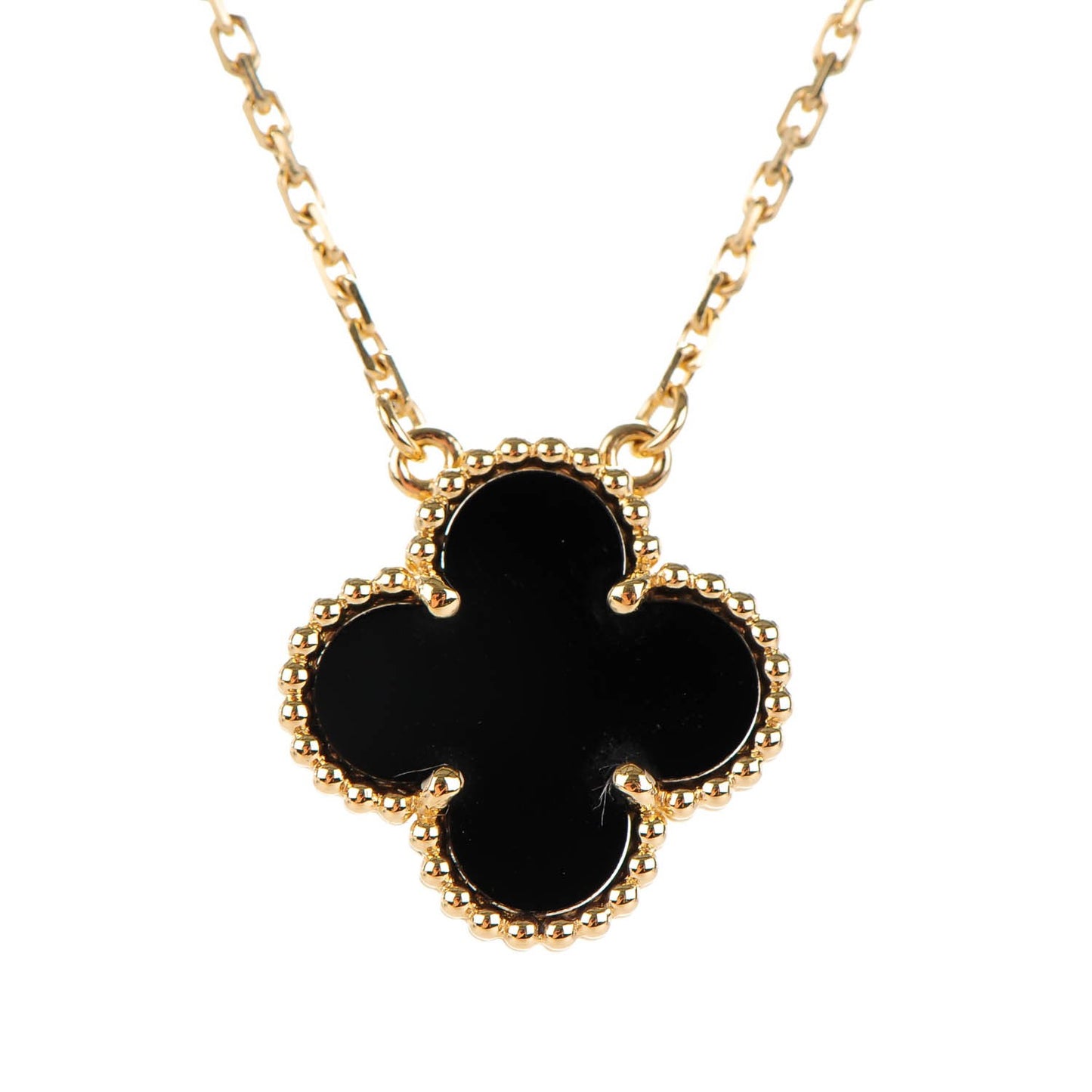 18K Yellow Gold Black Onyx Vintage Alhambra Pendant Necklace