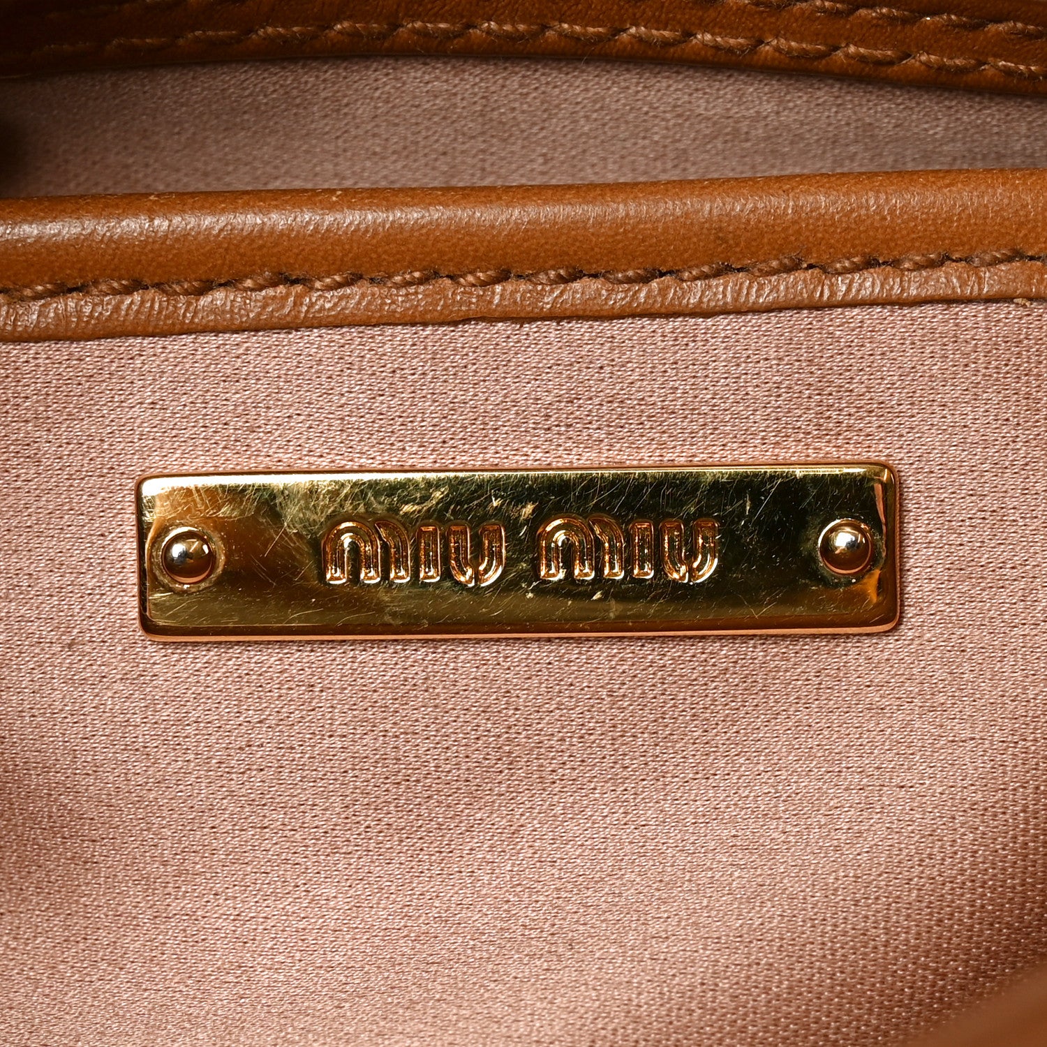 Miu Miu Calfskin Madras Dahlia Satchel Brandy 5 of 8