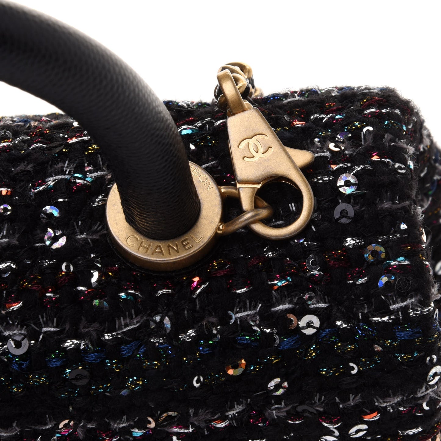 Tweed Sequin Mini Coco Handle Flap Black