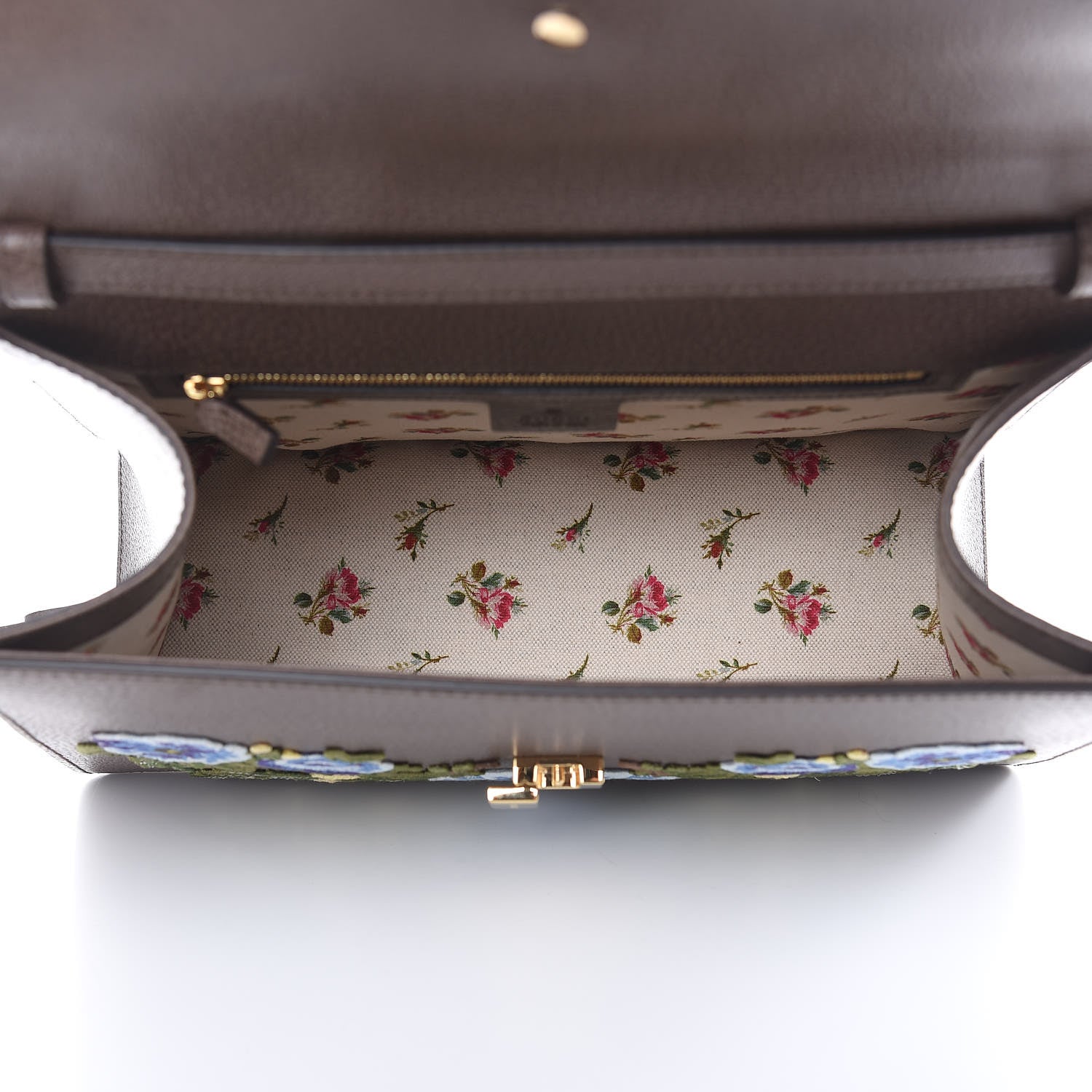 Gucci Calfskin Embroidered Medium Sylvie Top Handle Bag New Acero Multicolor 5 of 9
