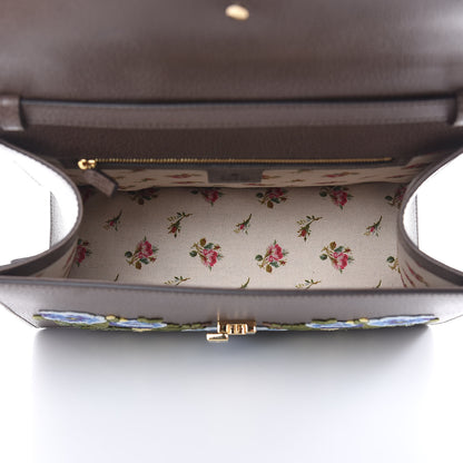 Gucci Calfskin Embroidered Medium Sylvie Top Handle Bag New Acero Multicolor 5 of 9