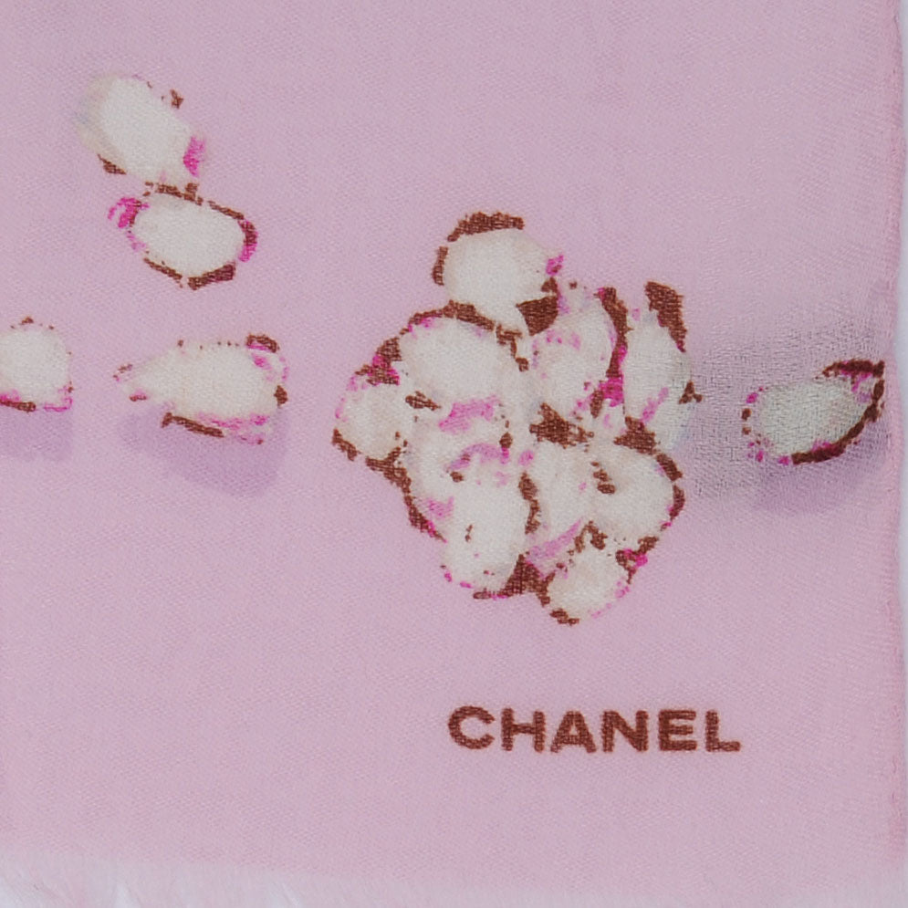 Chanel Cashmere Silk Camellia Scarf Shawl 3 of 6
