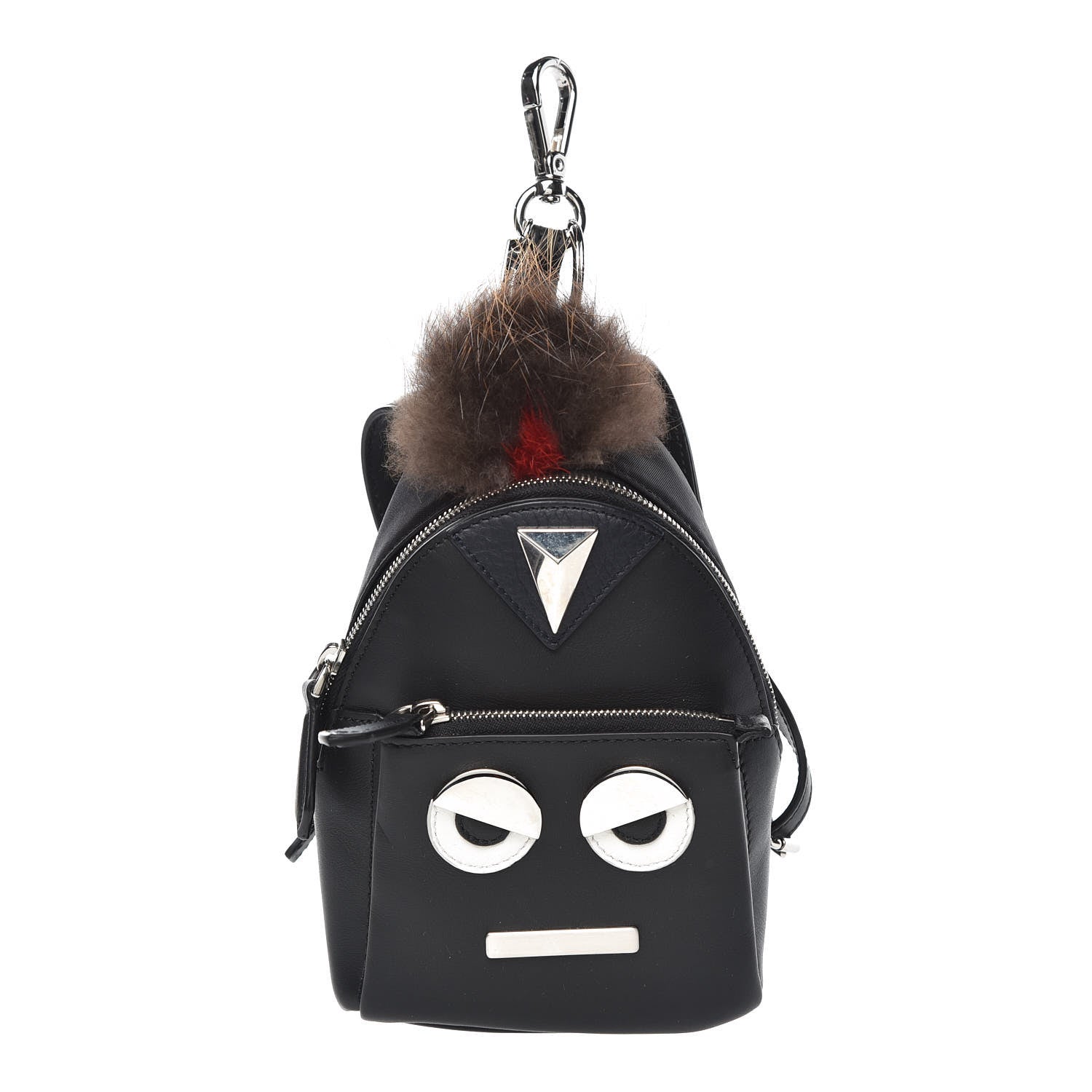Fendi Nylon Fur No Words Faces Bag Bug Backpack Charm Black 1 of 7