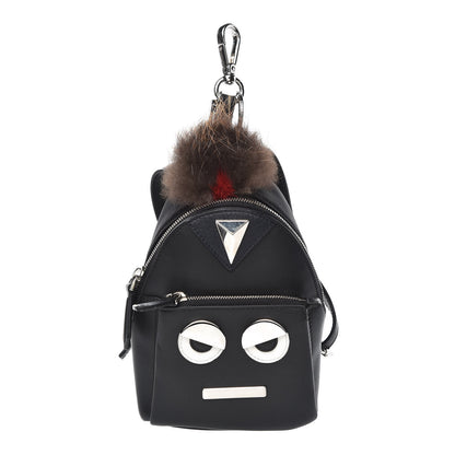 Fendi Nylon Fur No Words Faces Bag Bug Backpack Charm Black 1 of 7