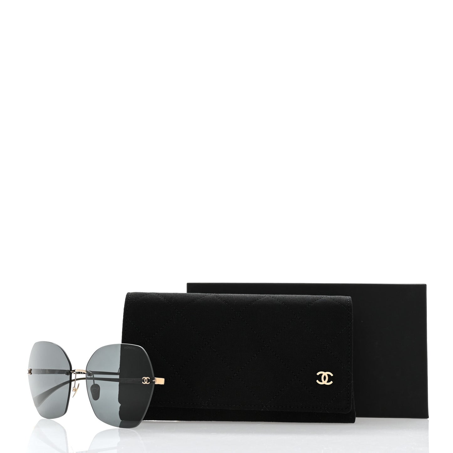 Titanium Polarized Rimless Square Sunglasses 4271-T Gold Black