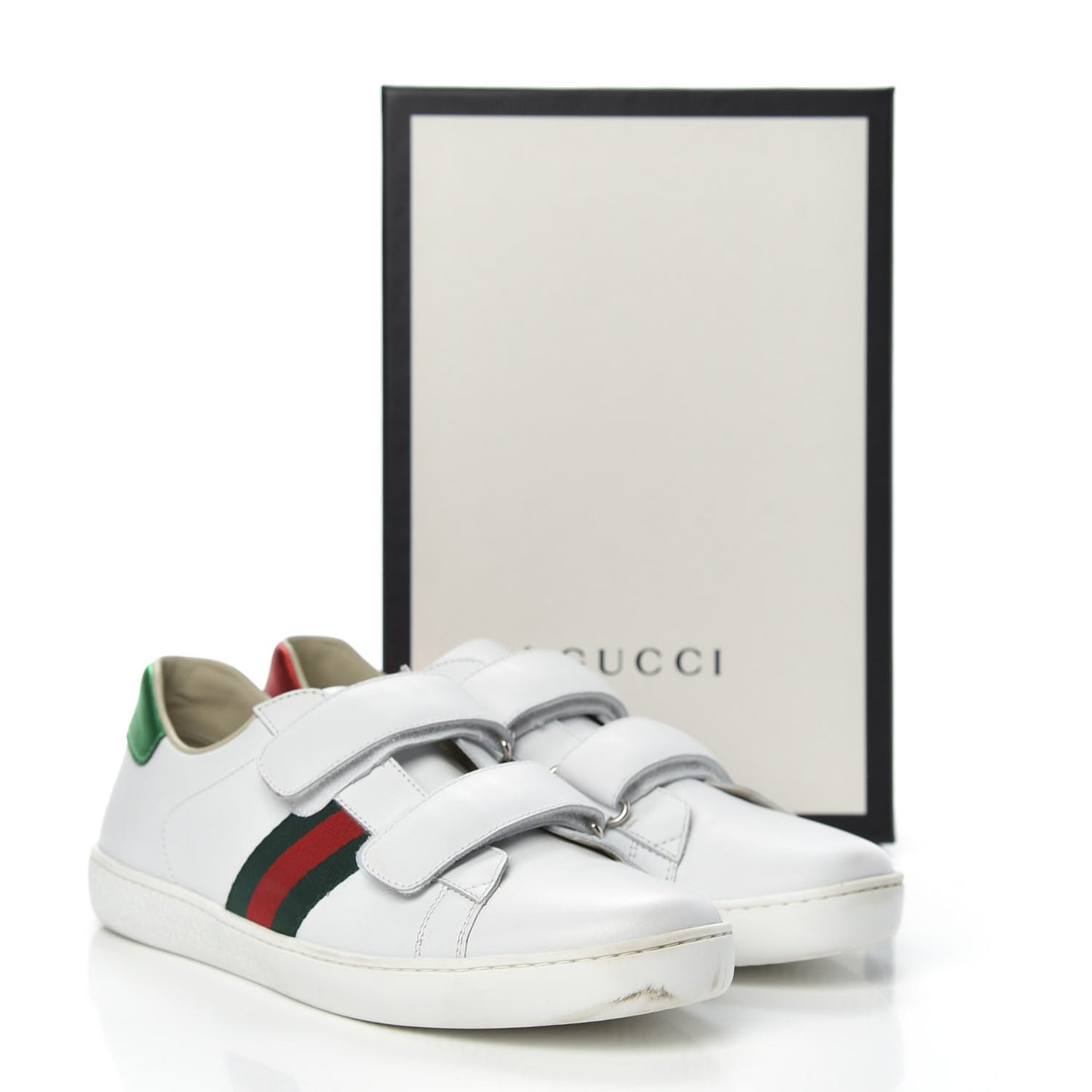 Calfskin Web Velcro Womens Ace Sneakers 38 White Green