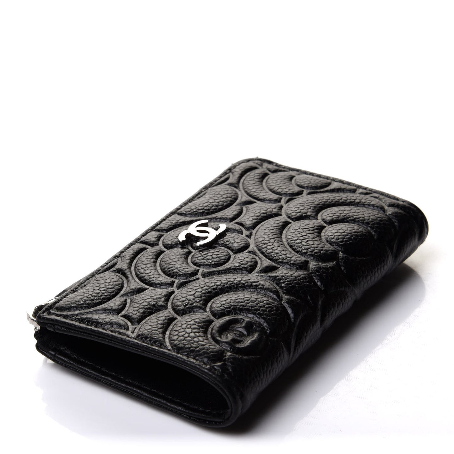 Caviar Camellia Embossed Key Holder Case Black
