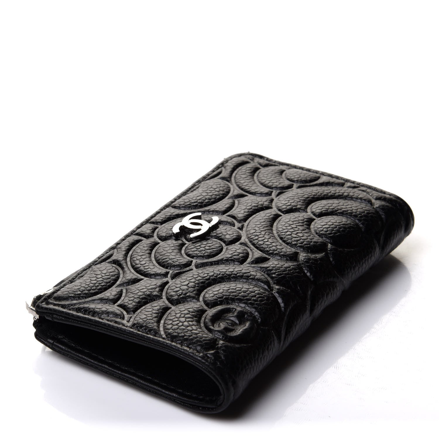 Chanel Caviar Camellia Embossed Key Holder Case Black 4 of 9