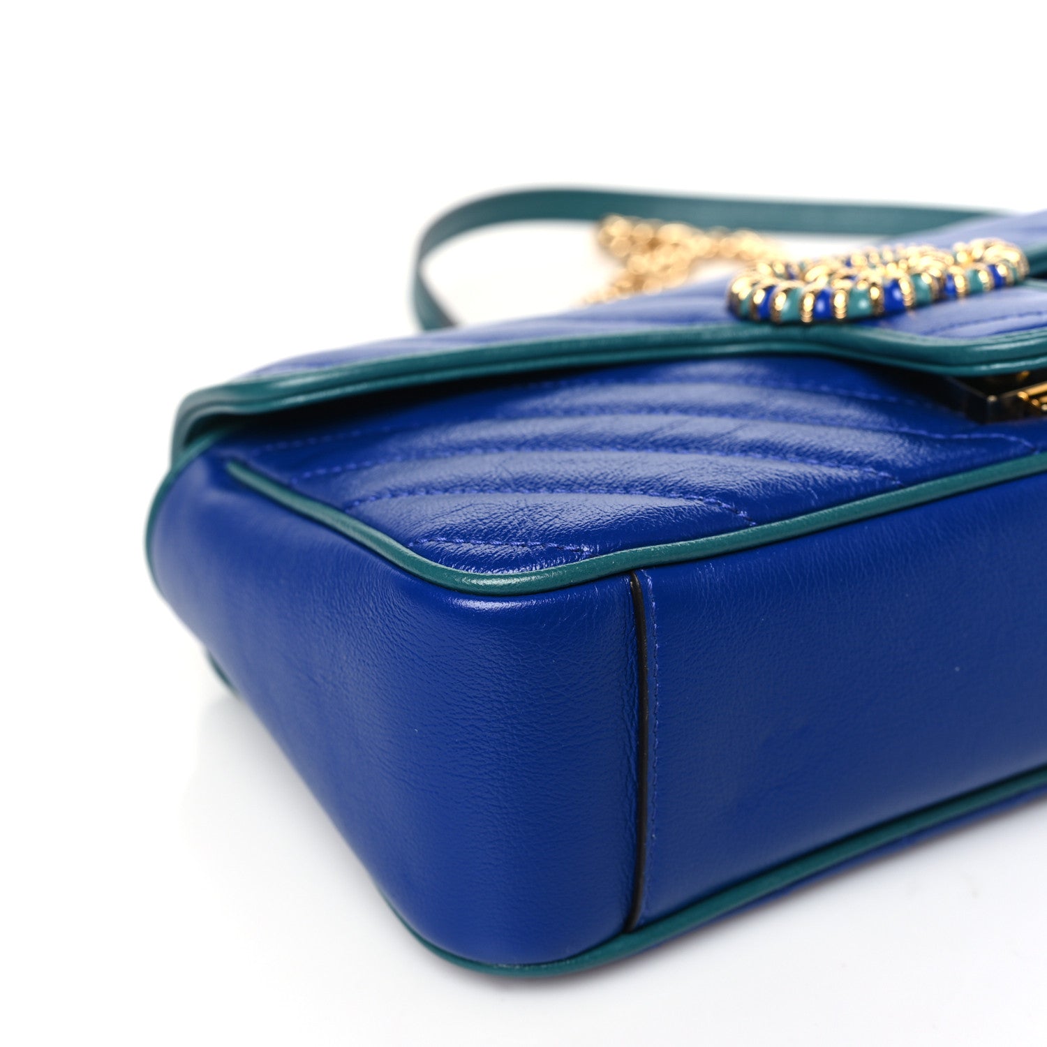 Gucci Azalea Calfskin Enamel Matelasse Diagonal Small Torchon GG Marmont Shoulder Bag Imperial Blue Pavone 8 of 9