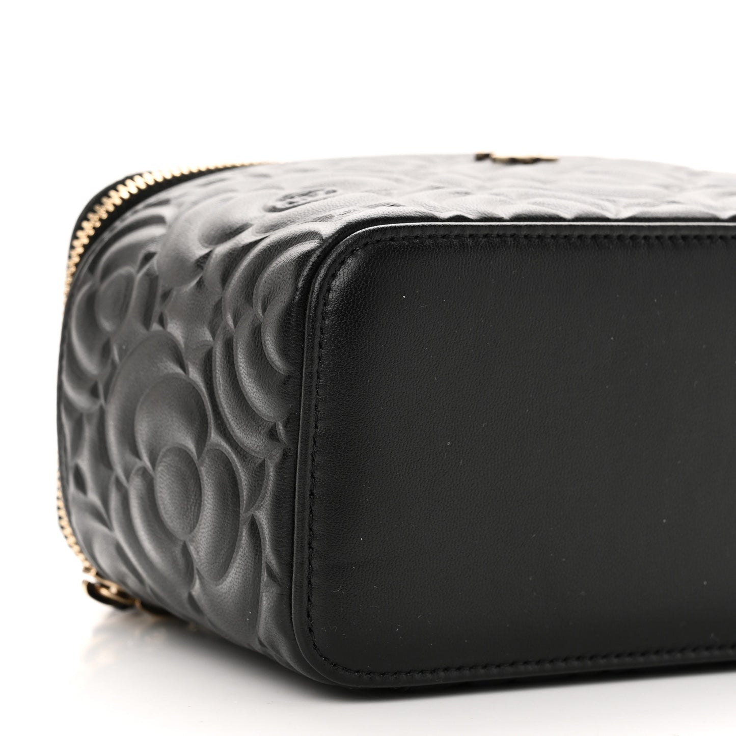 Lambskin Camellia Embossed Small Vanity Case With Chain Black