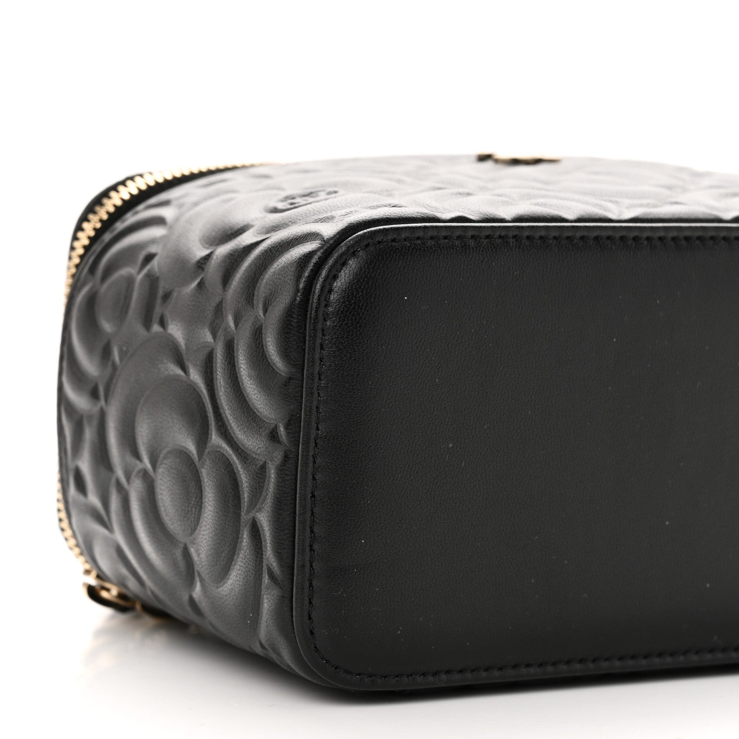 Chanel Lambskin Camellia Embossed Small Vanity Case With Chain Black 9 of 10