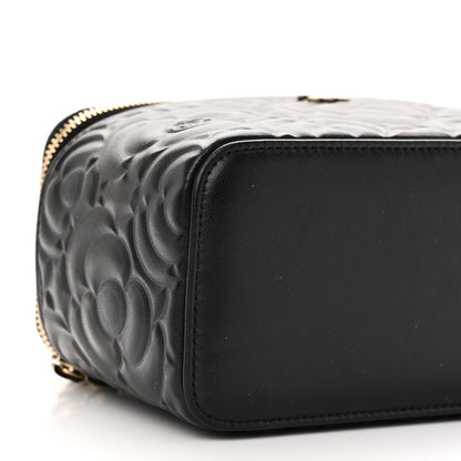 Chanel Lambskin Camellia Embossed Small Vanity Case With Chain Black 9 of 10