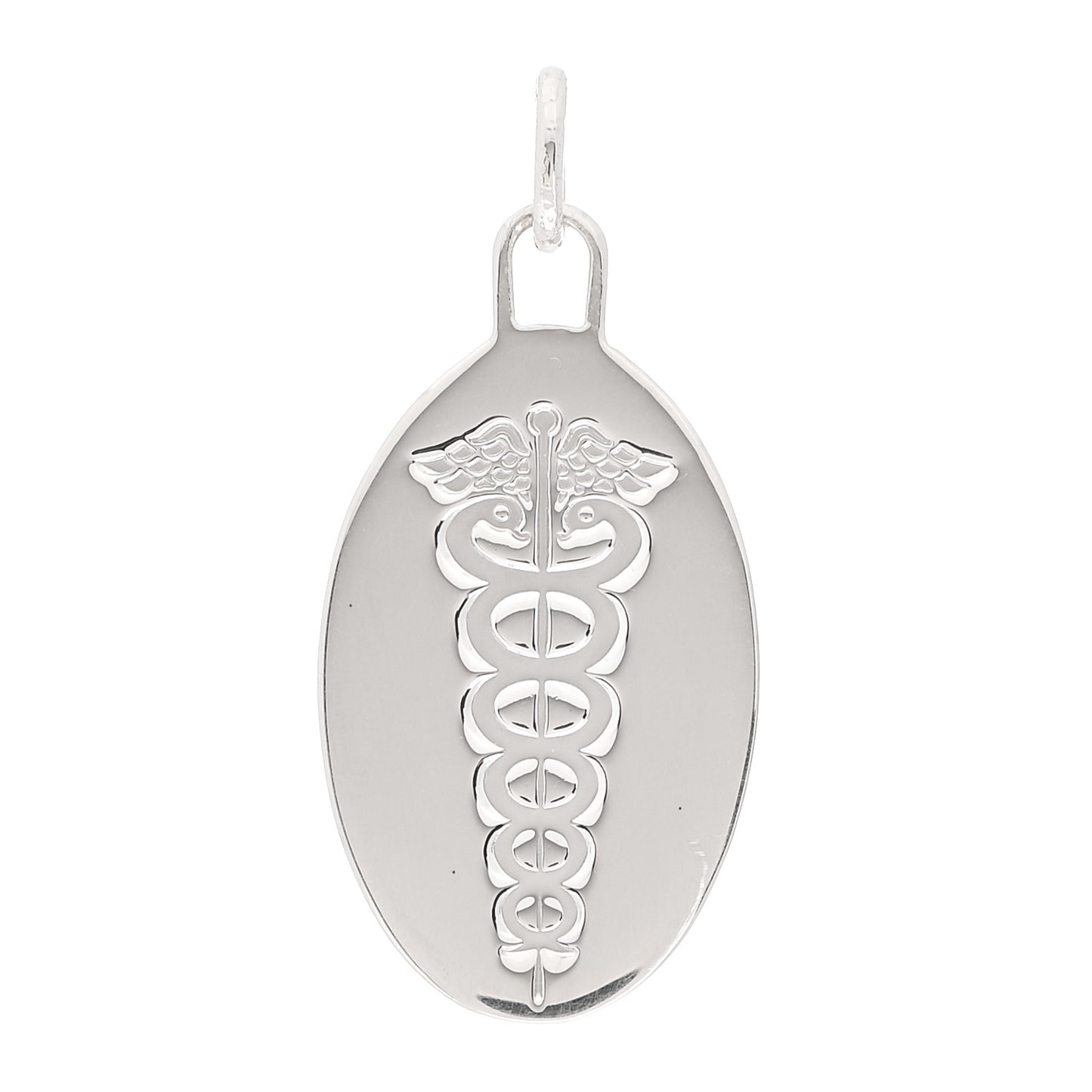 Sterling Silver Caduceus Oval Tag Pendant