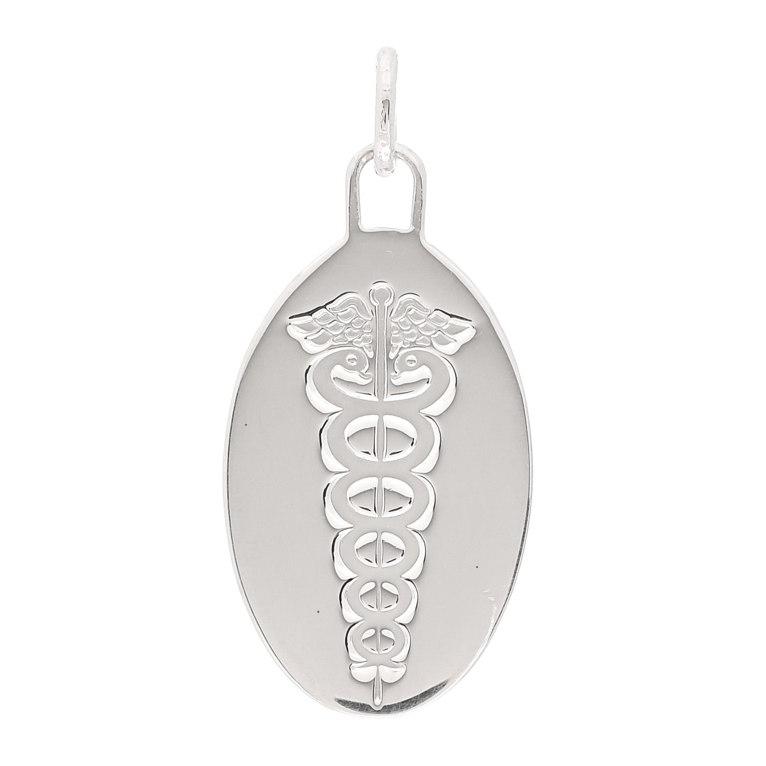 Tiffany Sterling Silver Caduceus Oval Tag Pendant 1 of 4