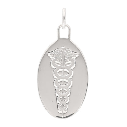 Tiffany Sterling Silver Caduceus Oval Tag Pendant 1 of 4