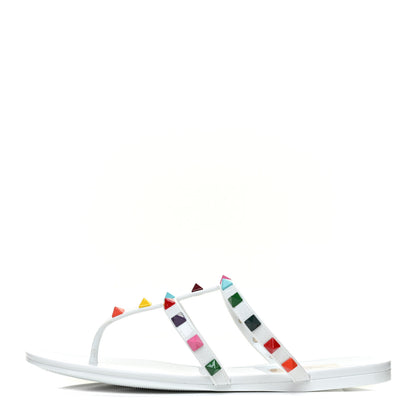 Valentino Garavani PVC Jelly Rockstud Caged Flat Thong Sandals 37 White Multicolor 1 of 10
