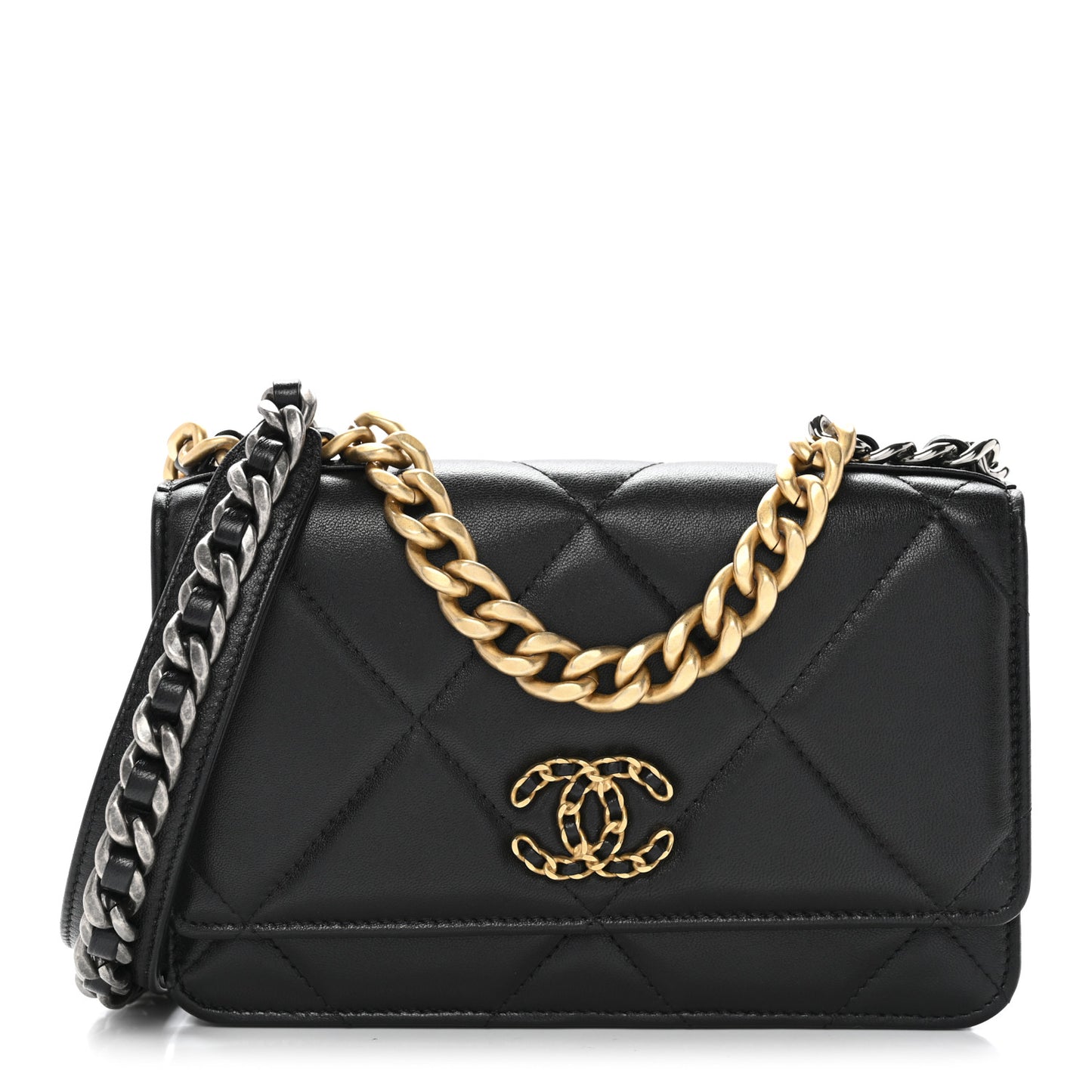 Lambskin Quilted Chanel 19 Wallet On Chain WOC Black