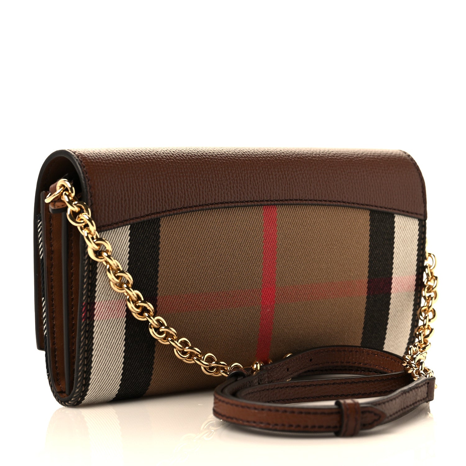 Burberry Derby Calfskin House Check Henley Wallet On Chain Tan 2 of 7