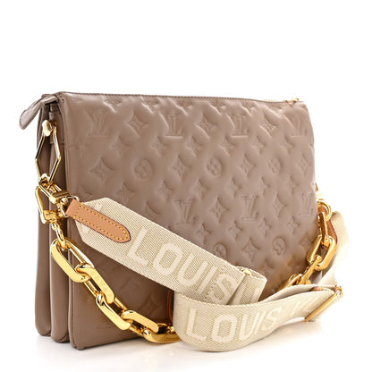 Louis Vuitton Lambskin Embossed Monogram Coussin MM Taupe 3 of 11