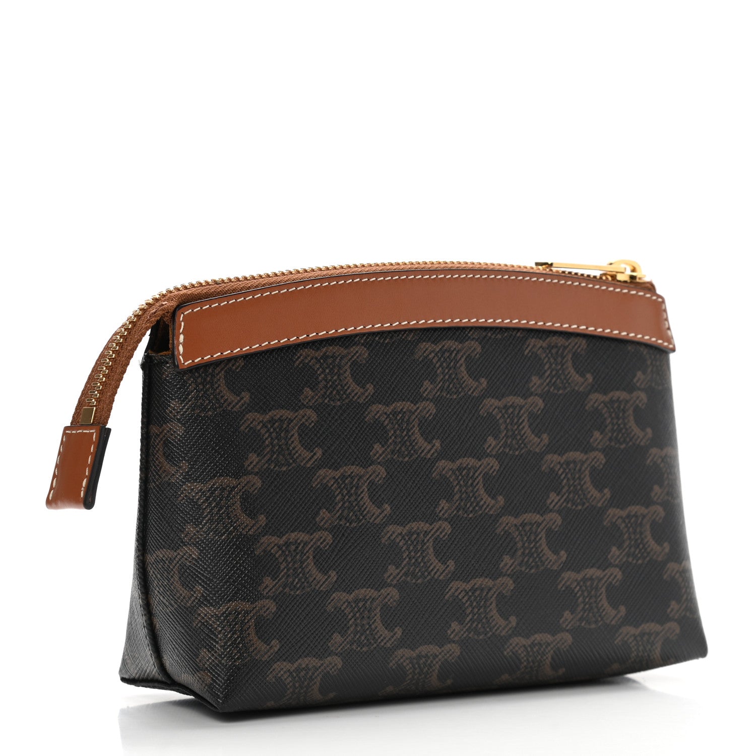 Celine Triomphe Canvas Calfskin Small Zipped Pouch Tan 3 of 8