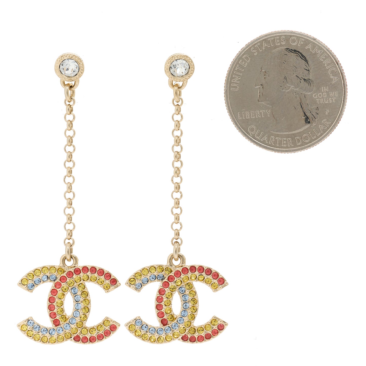 Crystal CC Drop Earrings Gold Multicolor