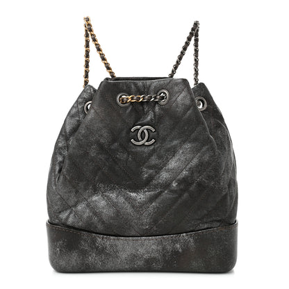 Chanel Metallic Grained Goatskin Chevron Quilted Gabrielle Backpack Dark Silver Gold 1 of 10