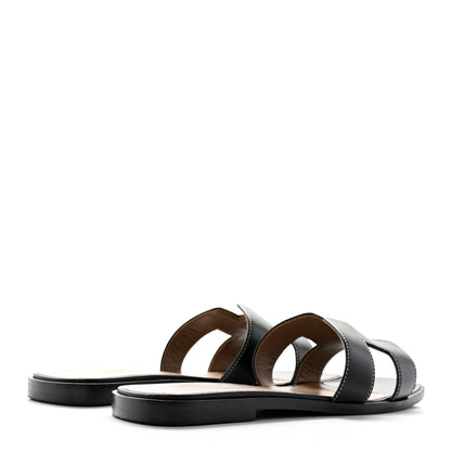 Hermes Box Calfskin Oran Sandals 38 Black 4 of 14